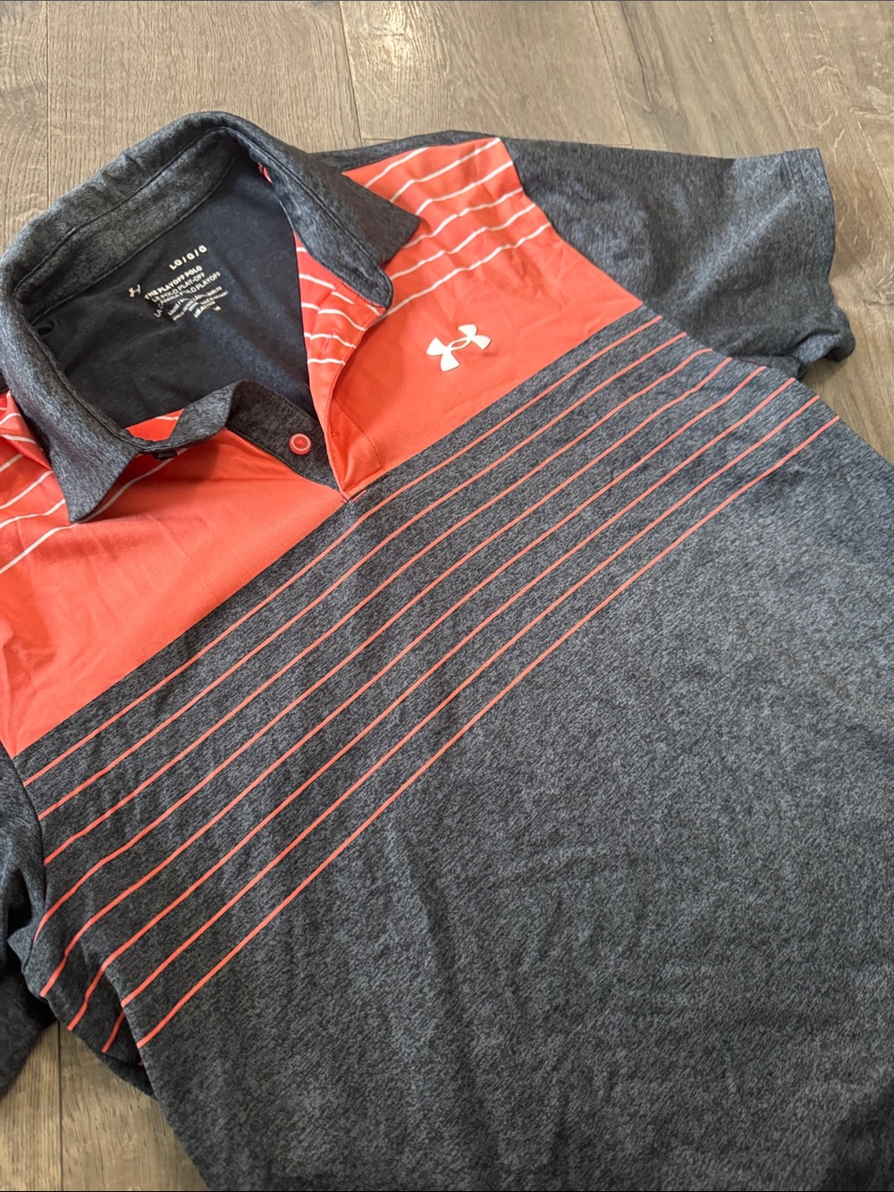 Under Armour Men's Charcoal & Coral Striped Performance Polo